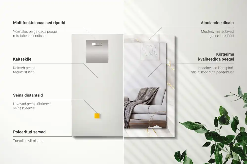 Rektangulär spegel med tryck Grå marmor