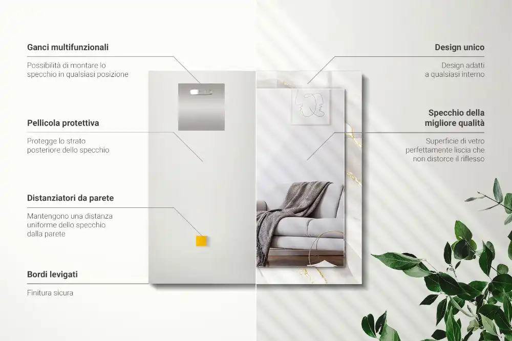 Rektangulär spegel med tryck Grå marmor