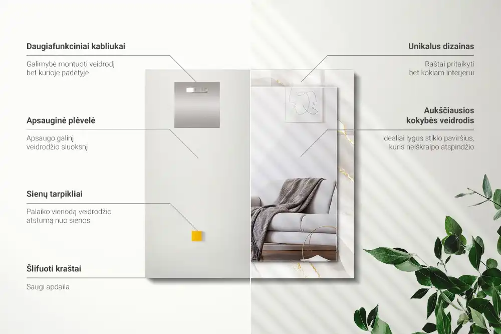 Rektangulär spegel med tryck Grå marmor