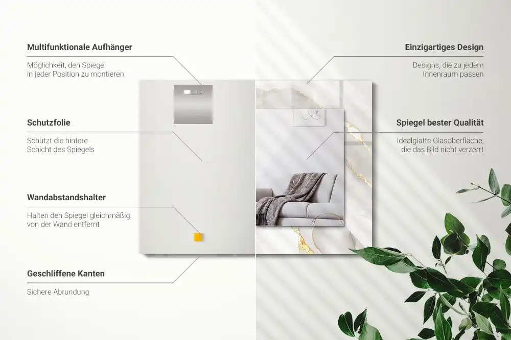 Rektangulär spegel med tryck Grå marmor