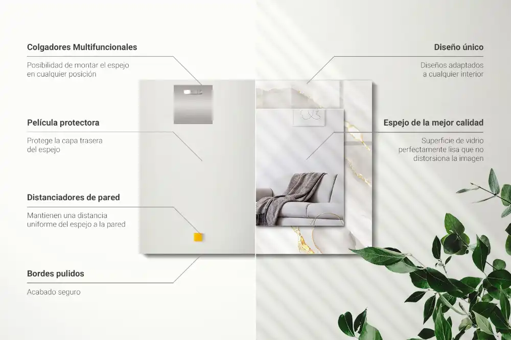 Rektangulär spegel med tryck Grå marmor
