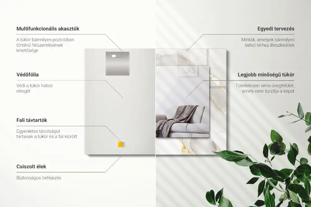 Rektangulär spegel med tryck Grå marmor