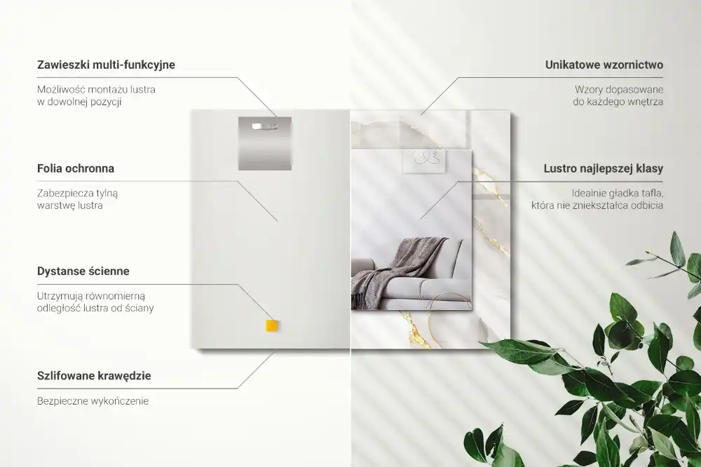 Rektangulär spegel med tryck Grå marmor