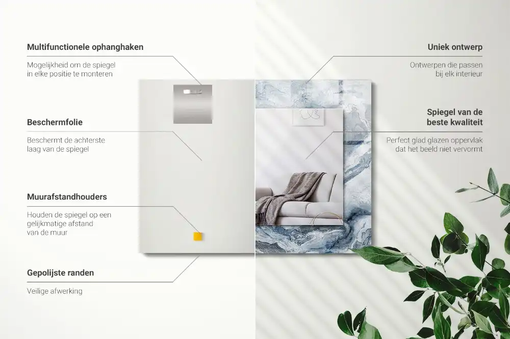 Rektangulär spegel med tryck Marmor i nyanser