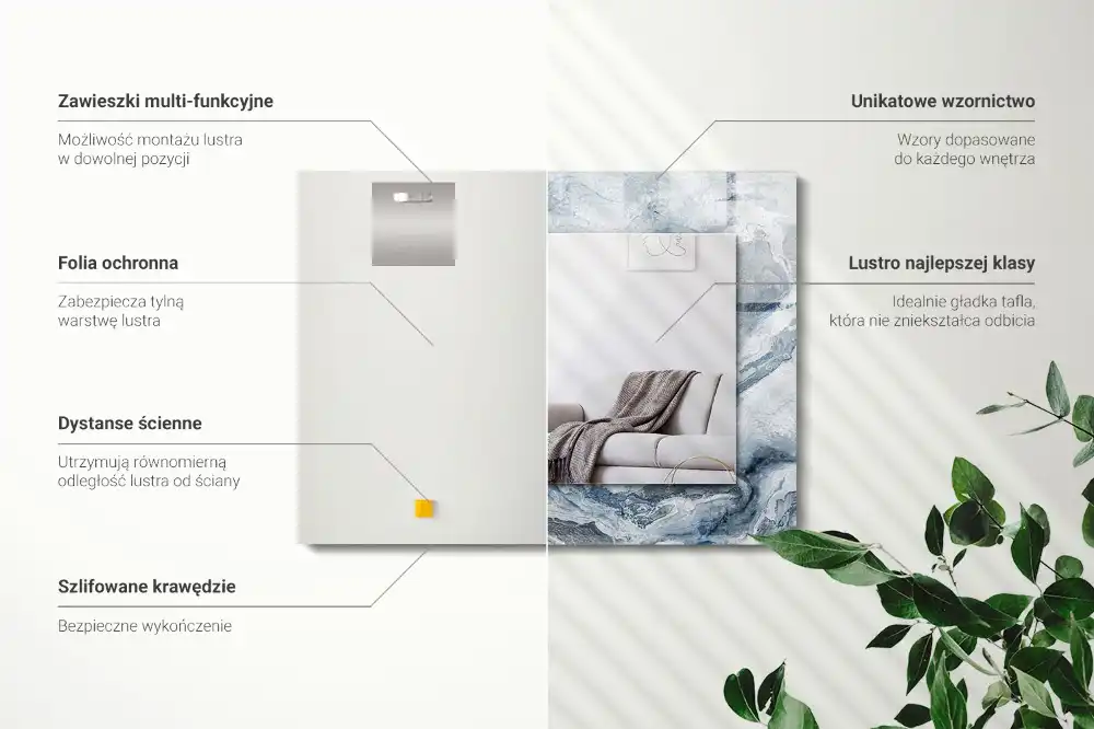 Rektangulär spegel med tryck Marmor i nyanser