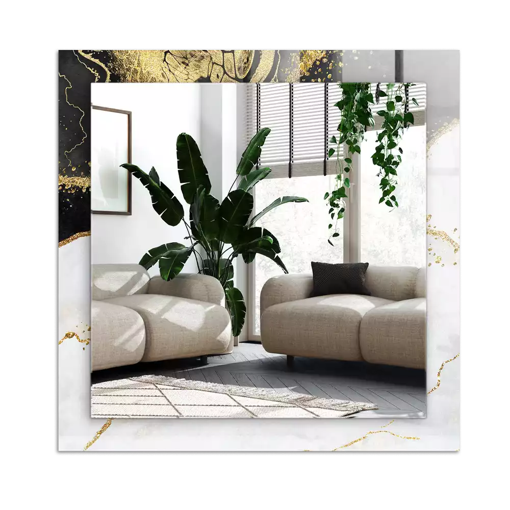 Rektangulär spegel med tryck Abstrakt guldkonst