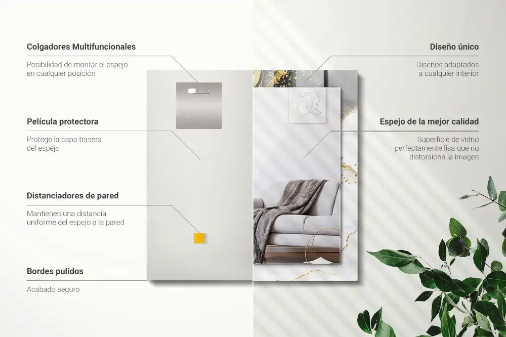 Rektangulär spegel med tryck Abstrakt guldkonst