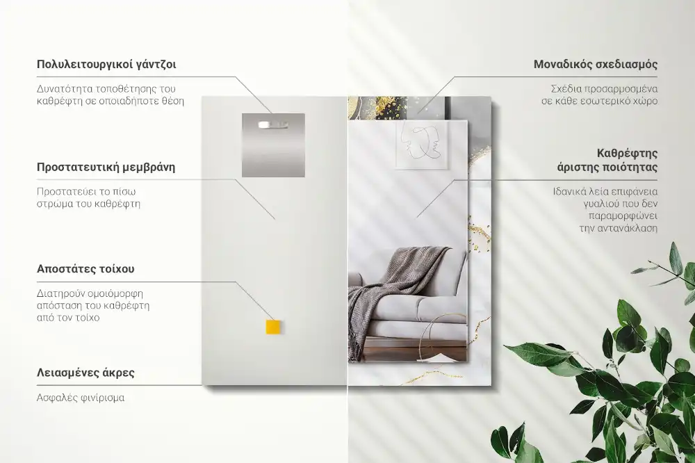 Rektangulär spegel med tryck Abstrakt guldkonst