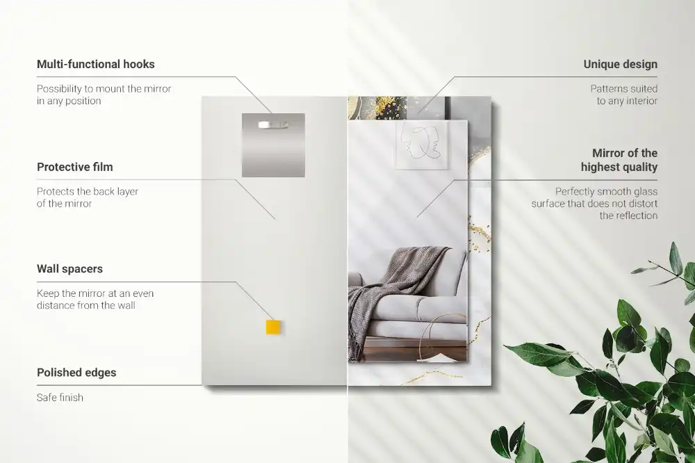 Rektangulär spegel med tryck Abstrakt guldkonst