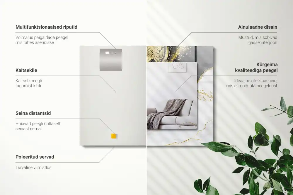 Rektangulär spegel med tryck Abstrakt guldkonst