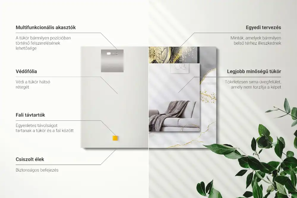 Rektangulär spegel med tryck Abstrakt guldkonst