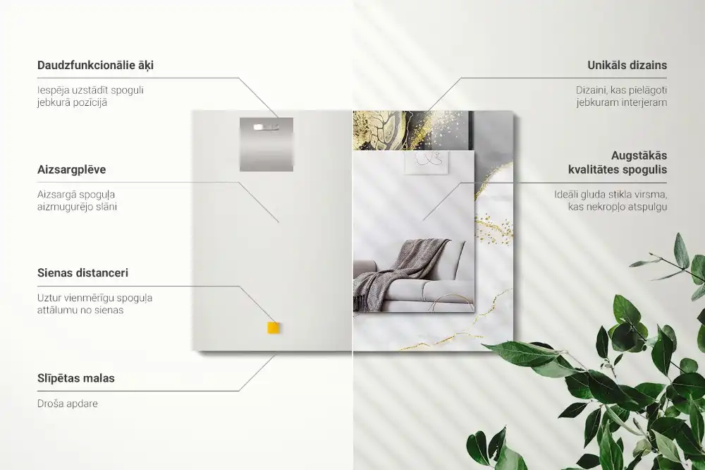 Rektangulär spegel med tryck Abstrakt guldkonst