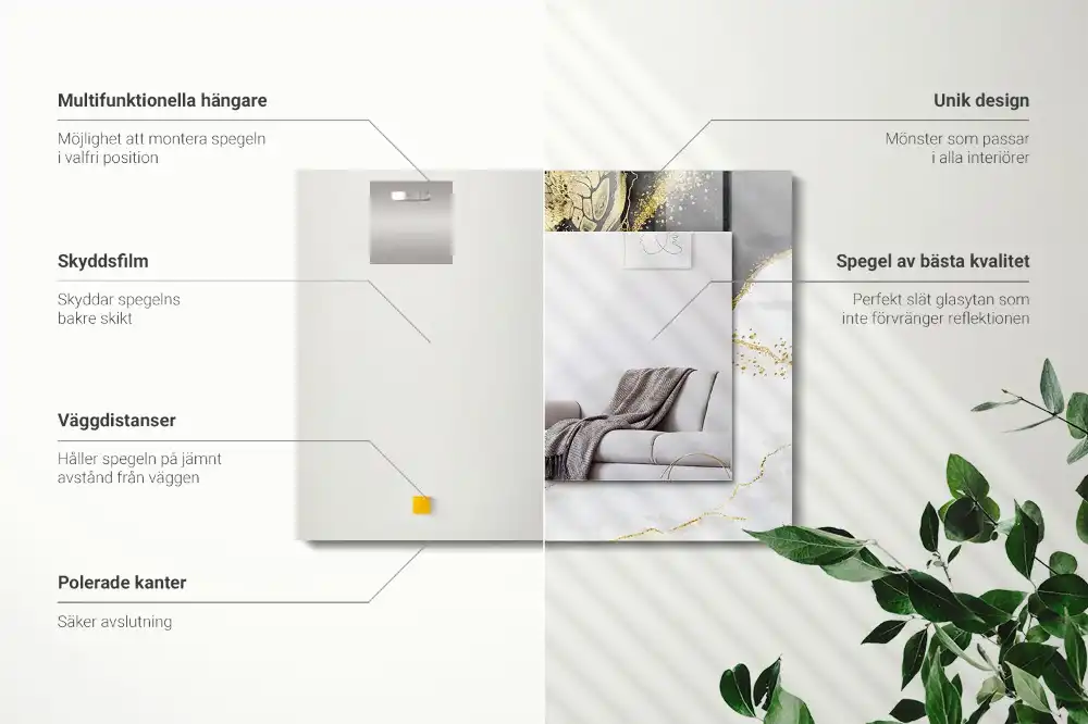 Rektangulär spegel med tryck Abstrakt guldkonst