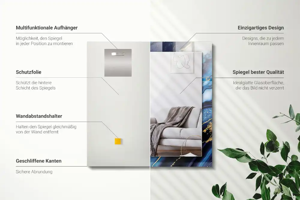 Rektangulär spegel med tryck Abstrakt marmorkonst