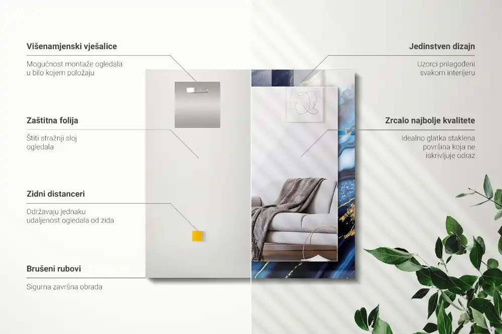 Rektangulär spegel med tryck Abstrakt marmorkonst