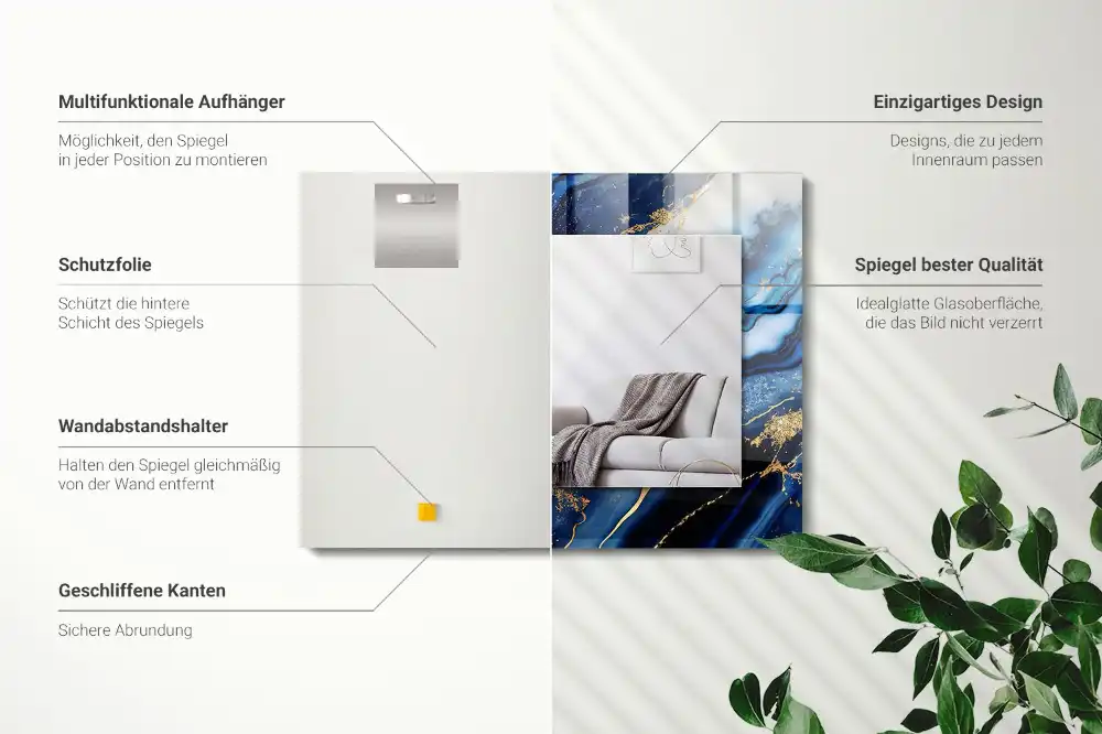 Rektangulär spegel med tryck Abstrakt marmorkonst