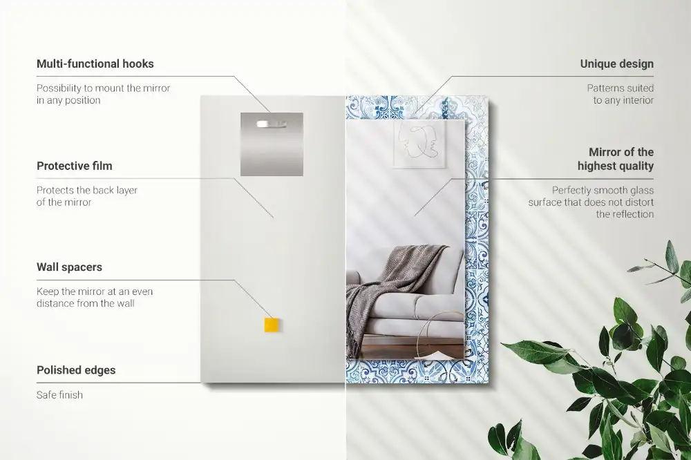 Rektangulär spegel med tryck Blå dekorativa plattor