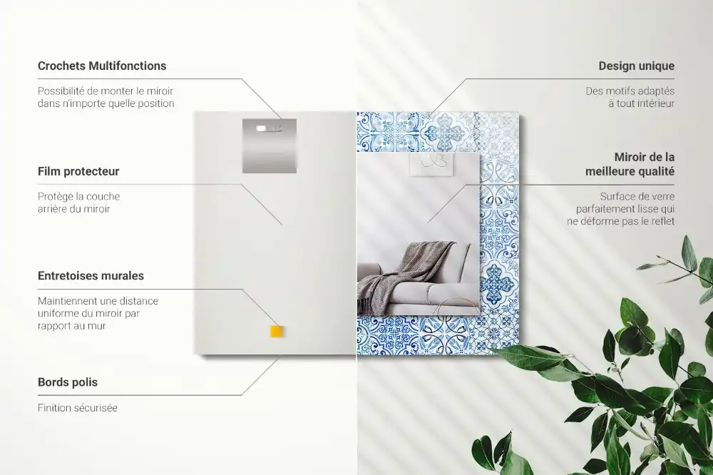 Rektangulär spegel med tryck Blå dekorativa plattor