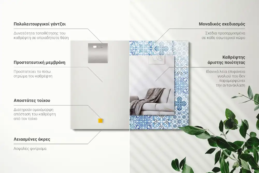 Rektangulär spegel med tryck Blå dekorativa plattor