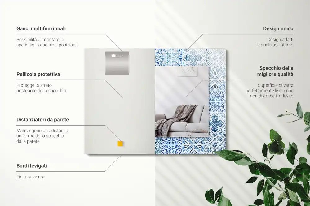 Rektangulär spegel med tryck Blå dekorativa plattor