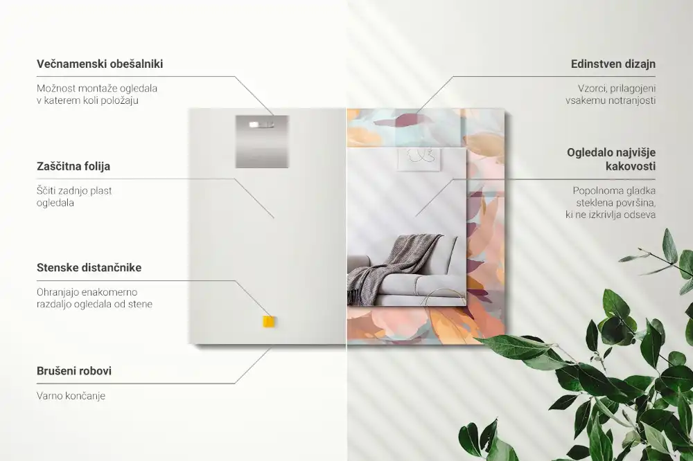 Dekorativ spegel med tryck Blommor och blad pastell