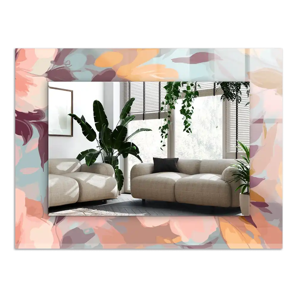 Dekorativ spegel med tryck Blommor och blad pastell