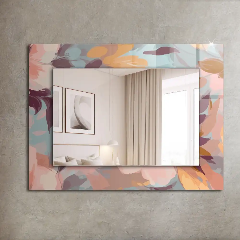 Dekorativ spegel med tryck Blommor och blad pastell