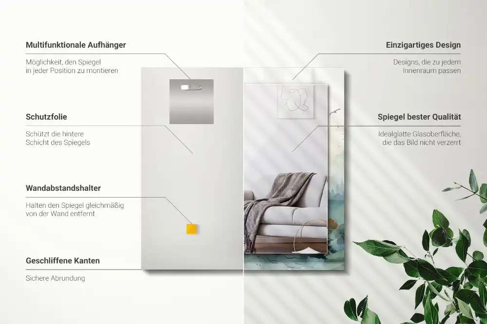 Rektangulär spegel med tryck Skog i dimman