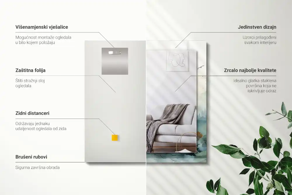 Rektangulär spegel med tryck Skog i dimman