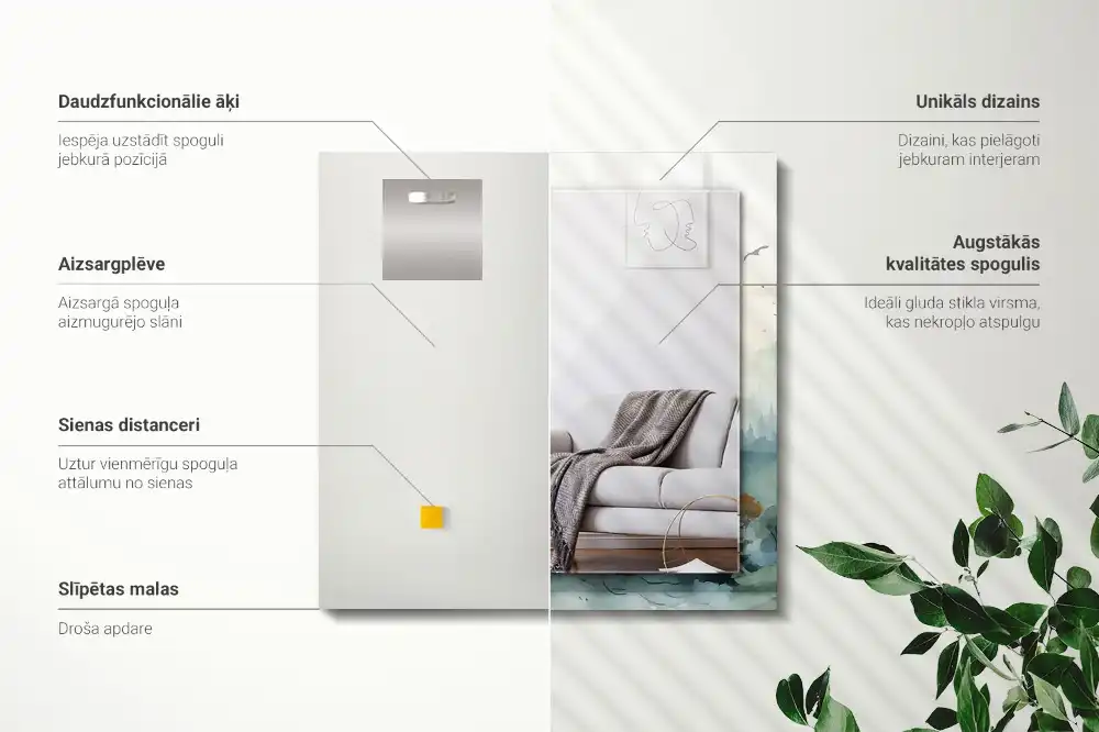 Rektangulär spegel med tryck Skog i dimman