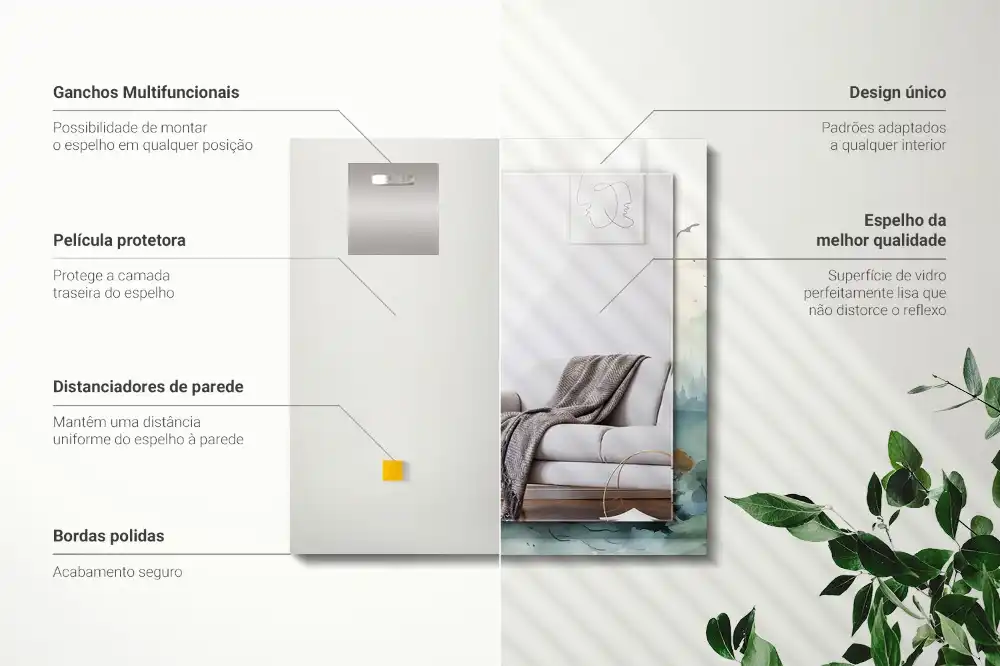Rektangulär spegel med tryck Skog i dimman