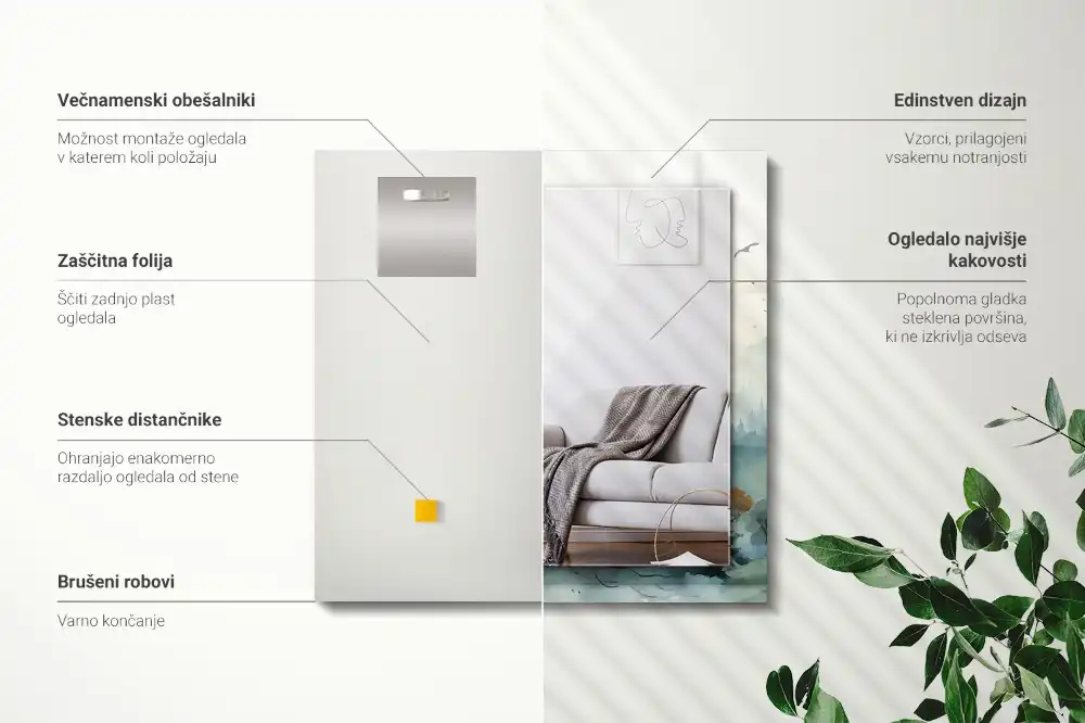 Rektangulär spegel med tryck Skog i dimman