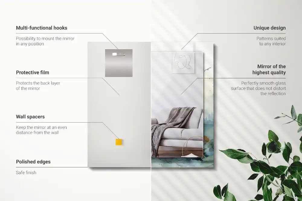 Rektangulär spegel med tryck Skog i dimman