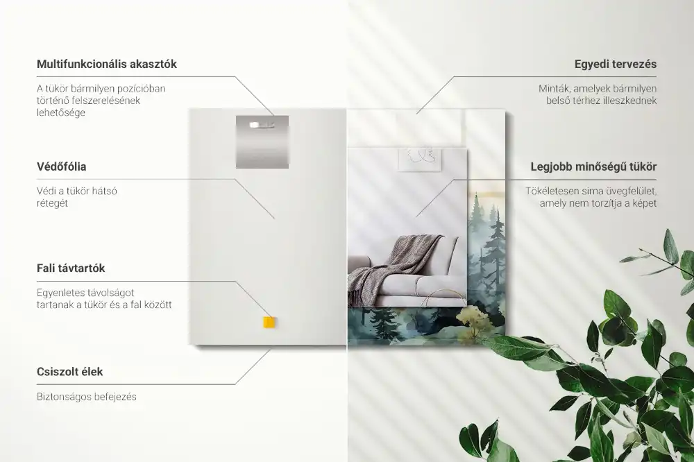 Rektangulär spegel med tryck Skog i dimman