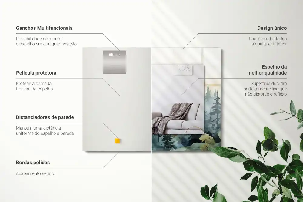 Rektangulär spegel med tryck Skog i dimman
