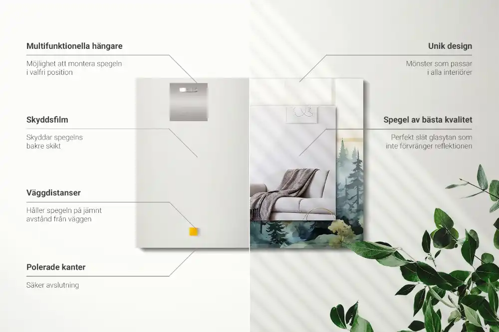 Rektangulär spegel med tryck Skog i dimman