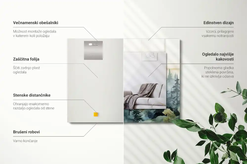 Rektangulär spegel med tryck Skog i dimman