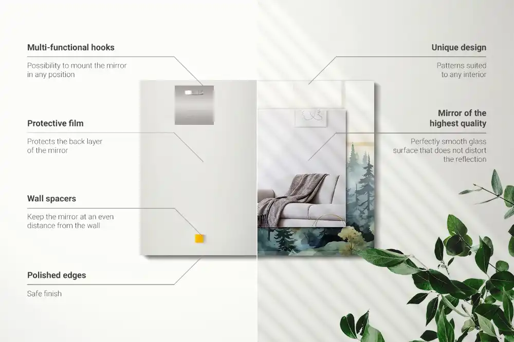Rektangulär spegel med tryck Skog i dimman