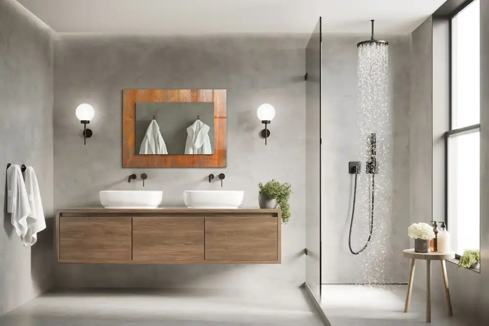 Rektangulär spegel med tryck Rost metallyta