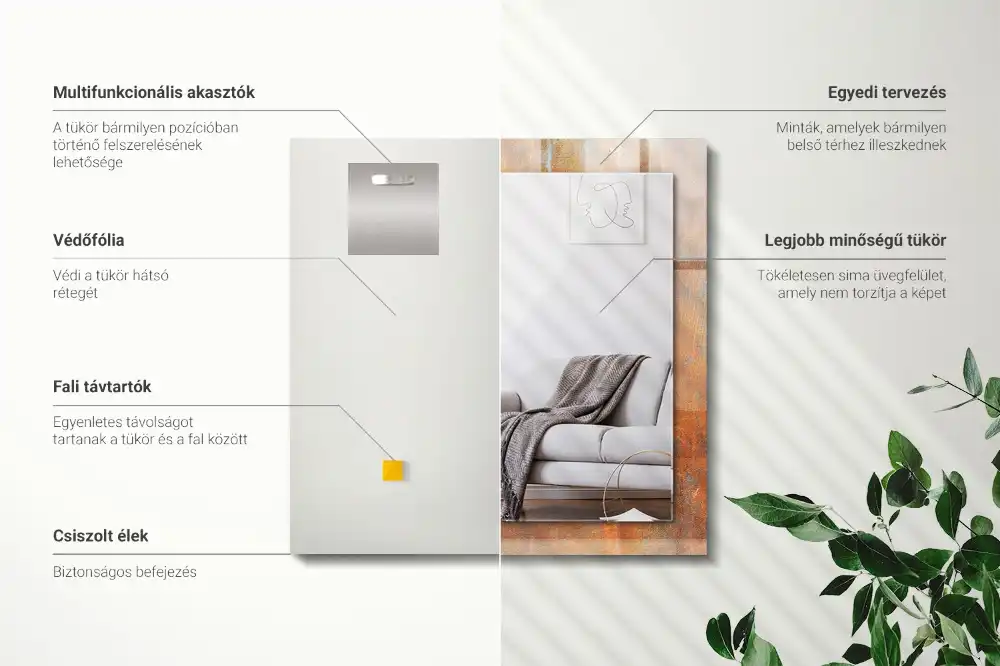 Rektangulär spegel med tryck Rost metallyta
