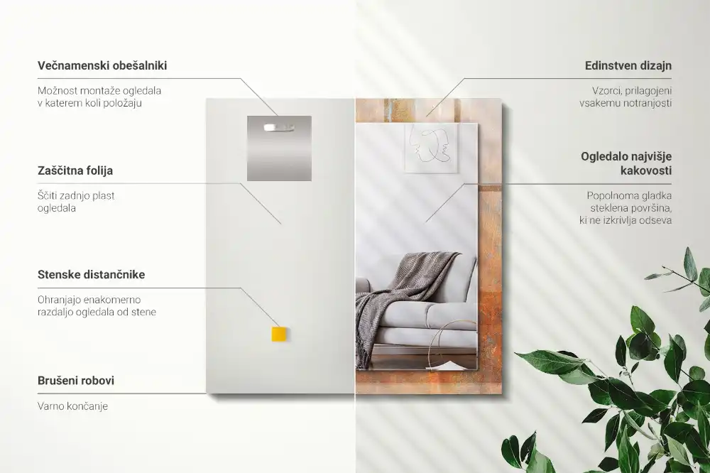 Rektangulär spegel med tryck Rost metallyta