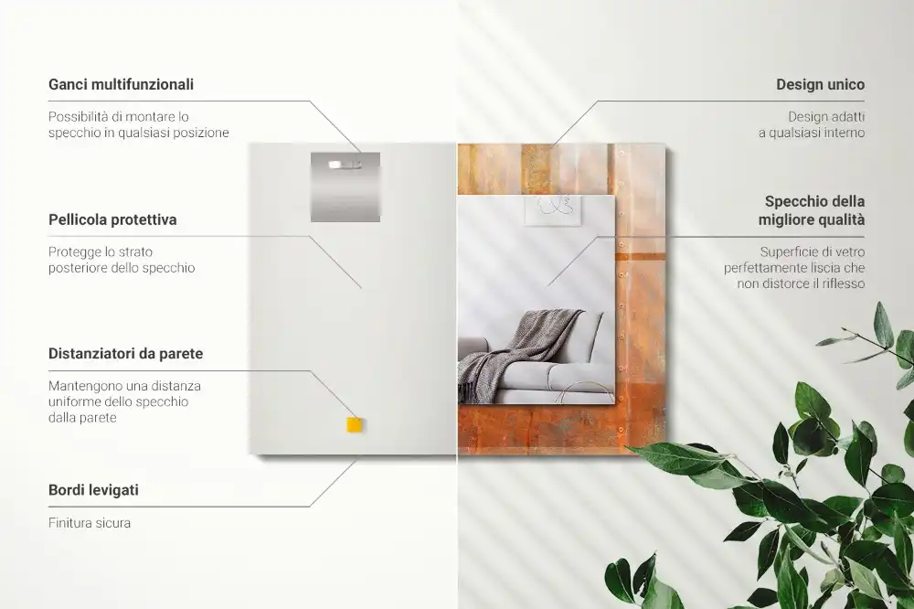 Rektangulär spegel med tryck Rost metallyta