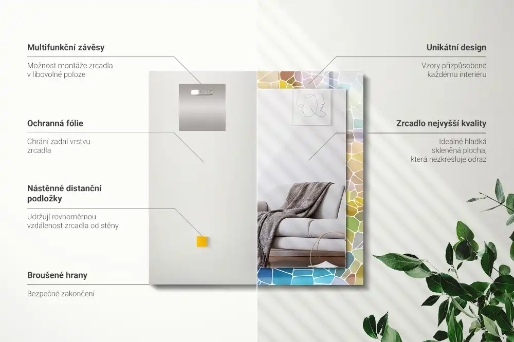 Rektangulär spegel med tryck Färgglad abstrakt mosaik