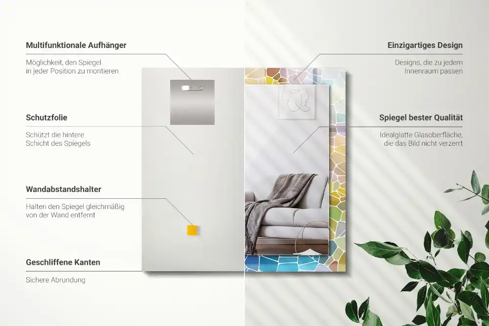 Rektangulär spegel med tryck Färgglad abstrakt mosaik