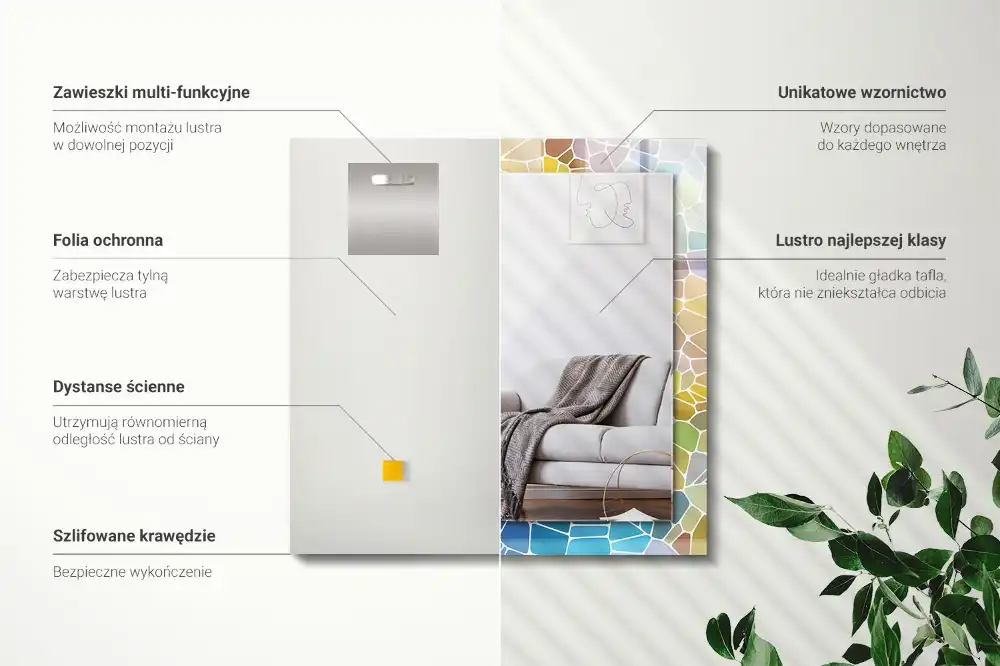 Rektangulär spegel med tryck Färgglad abstrakt mosaik