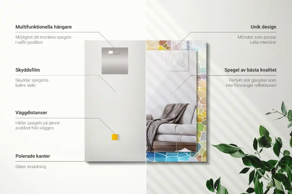 Rektangulär spegel med tryck Färgglad abstrakt mosaik