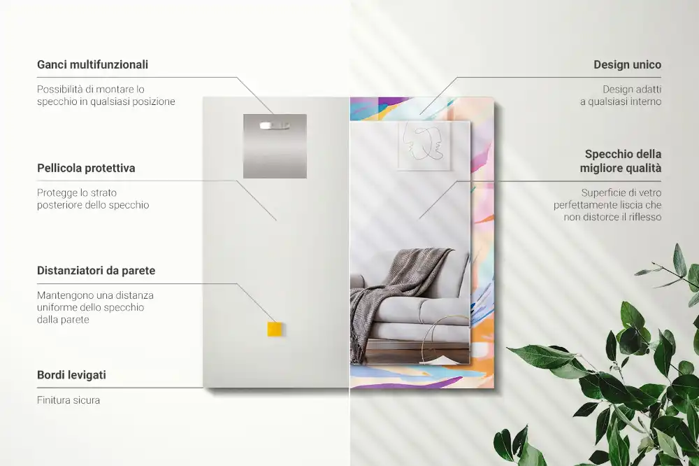 Rektangulär spegel med tryck Abstrakta färgglada streck