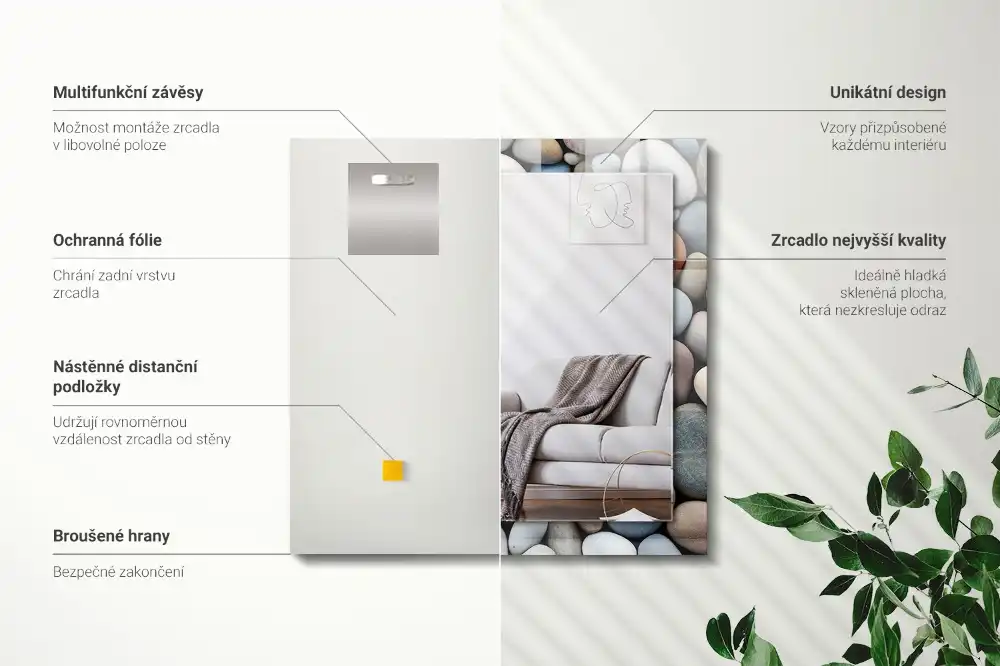 Rektangulär spegel med tryck Färgglada släta stenar