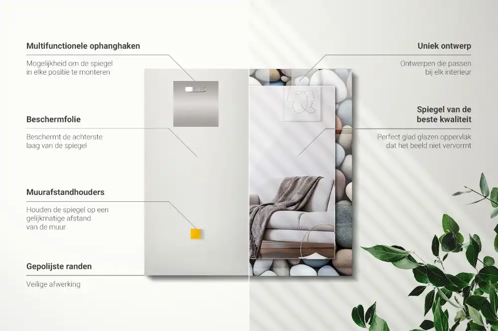 Rektangulär spegel med tryck Färgglada släta stenar