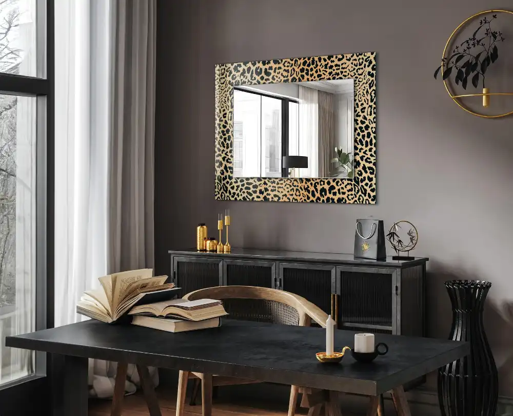 Dekorativ spegel med tryck Leopard